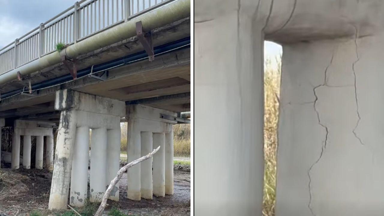 Il ponte in due fermo immagine dal video pubblicato sui social