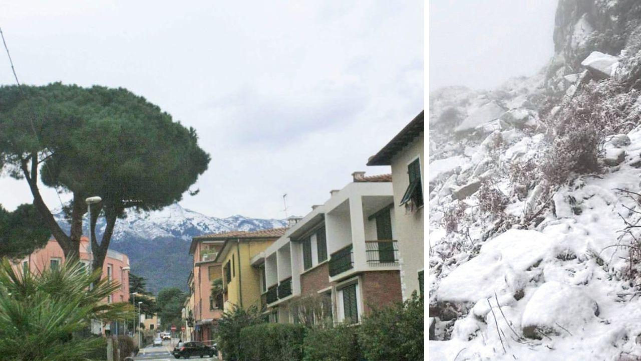 La neve sul Monte Capanne e la visuale da Marciana Marina