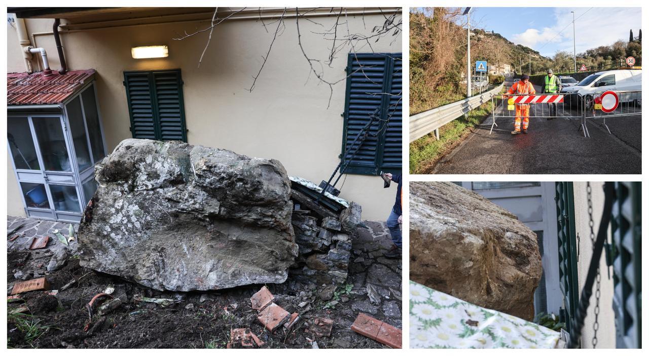 Firenze, un masso precipita dalla collina e sfiora le case: paura a Pian di Mugnone. Chiusa la via Faentina e cinque famiglie evacuate