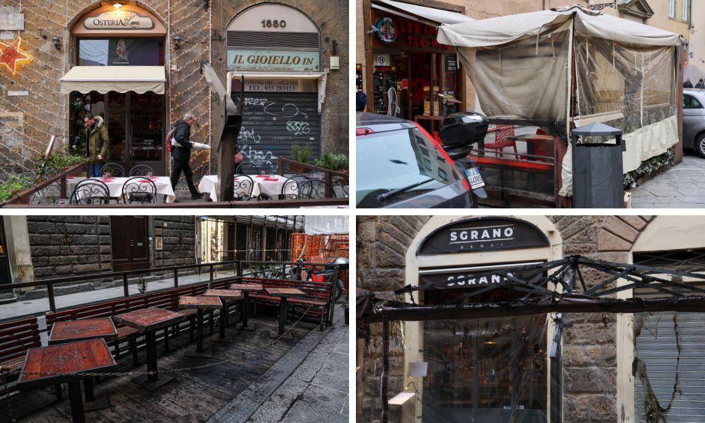 
	Incendio doloso al dehor Osteria dei Leoni, ristorante Los Chicos Tex Me, di Sgrano e di Soul Kitchen (in senso orario)

