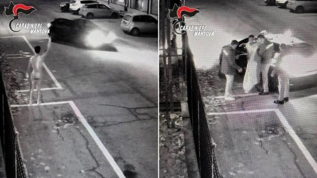 L'uomo nudo davanti alla caserma a Poggio Rusco