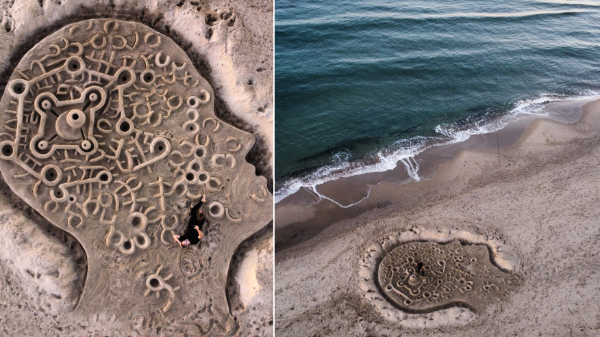 Su Nuraxi rinasce nella sabbia: le immagini spettacolari dell’opera di Nicola Urru