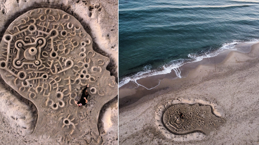 Su Nuraxi rinasce nella sabbia: le immagini spettacolari dell’opera di Nicola Urru