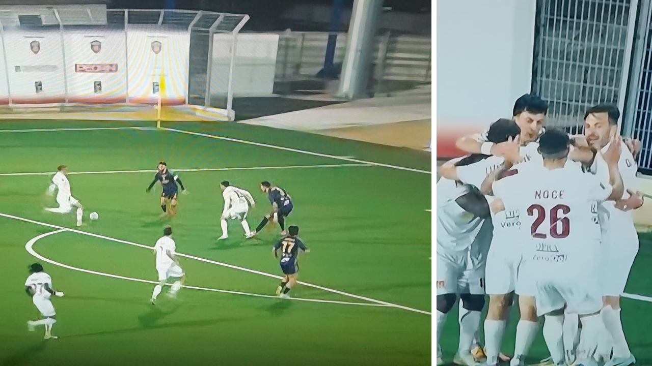 Il destro di Dionisi che firma l’1-0, a sx l’esultanza dopo il gol del 2-0