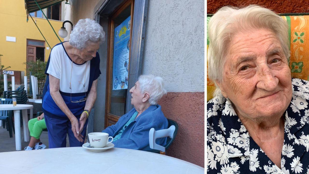 La signora Lina Giannini, 104 anni, al bar di Casabasciana