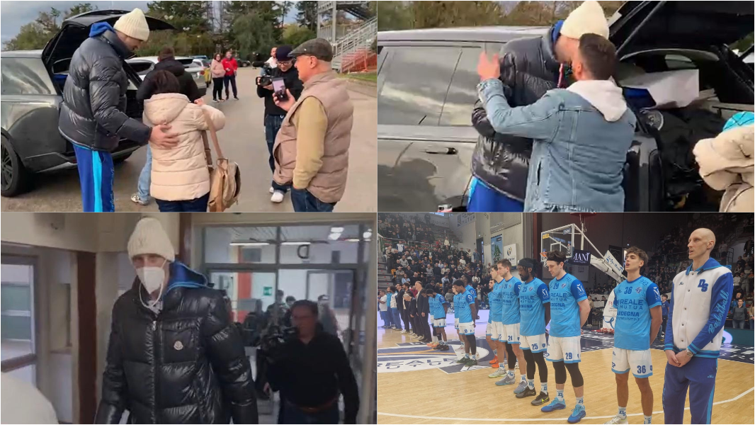 Abbracci, selfie, l’ingresso in campo dopo l’annuncio: «Zi vidimmu a Tattari». Achille Polonara riabbraccia la sua Dinamo Basket