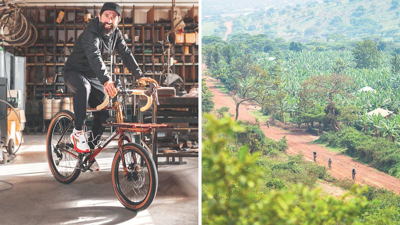 Gianluca Scafuro in sella alla Impanga, A dx un’immagine promozionale di Race Around Ruanda