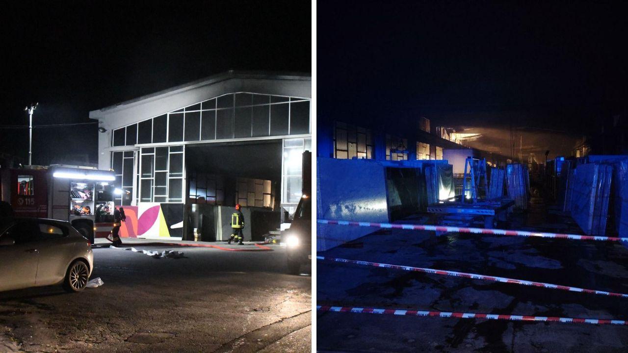 L'intervento dei vigili del fuoco e l'interno dell'azienda