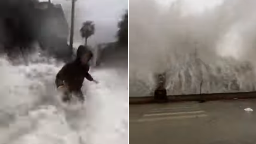 Ciclone Harry, un’onda anomala travolge due sindaci durante una diretta social – IL VIDEO