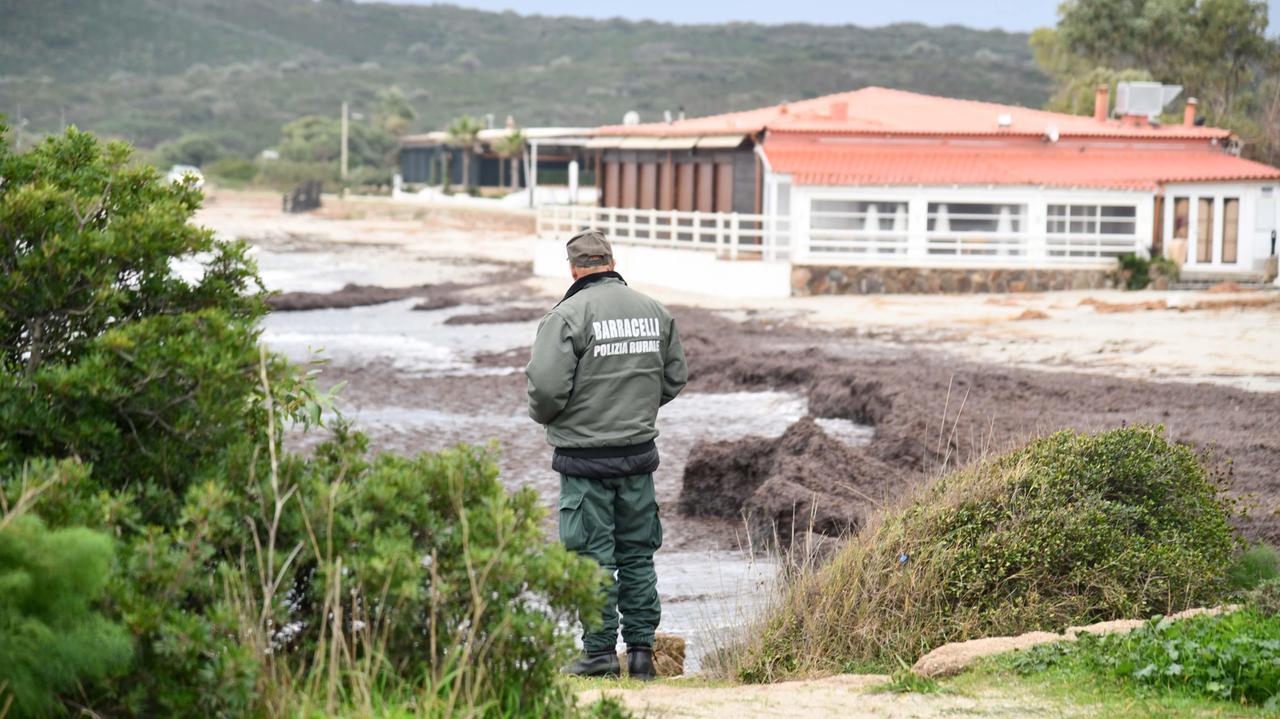Olbia, le spiagge dopo la tempesta: cumuli di posidonia e parcheggi allagati