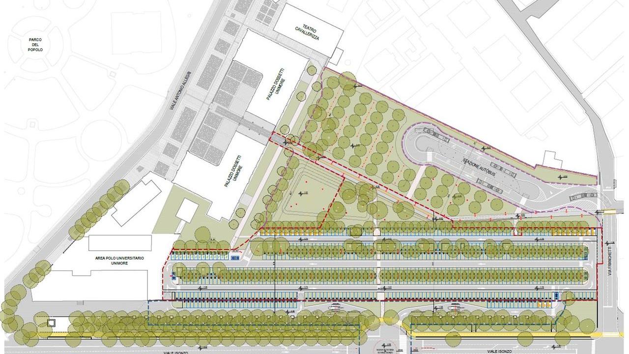 Una rotatoria su viale Isonzo per entrare al parcheggio Zucchi. Ecco i rendering del progetto che cambia volto a tutta l’area del Parco del Popolo