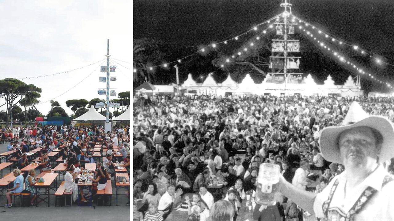 A sx la Festa della Birra del 2024, a dx una foto dell'evento nel 2002 col piazzale del CarraraFiere pieno di gente