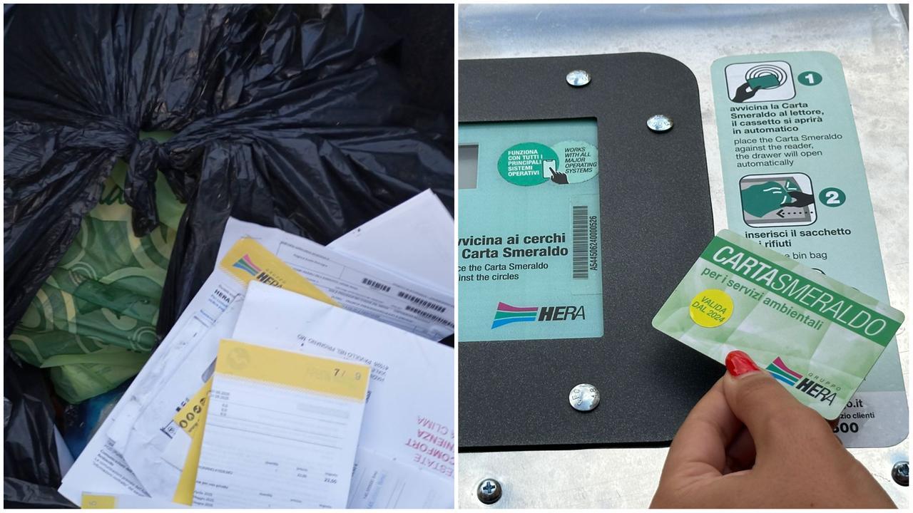 
	A sinistra i&nbsp;rifiuti trovati nel cassonetto per le potature

