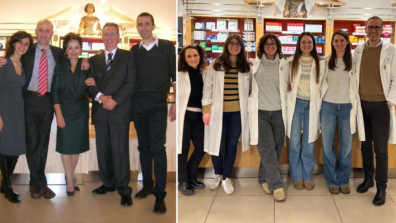 La famiglia Bergamini e lo staff della farmacia