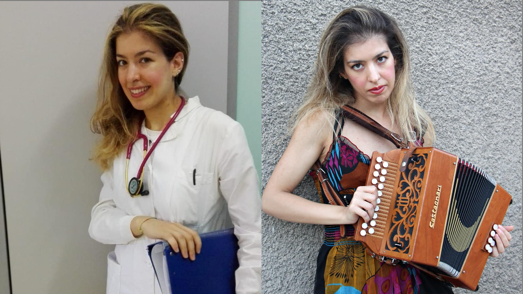 Myriam Costeri di Gavoi, dermatologa e suonatrice di organetto (con lo strumento nella foto di Frank Korapi)