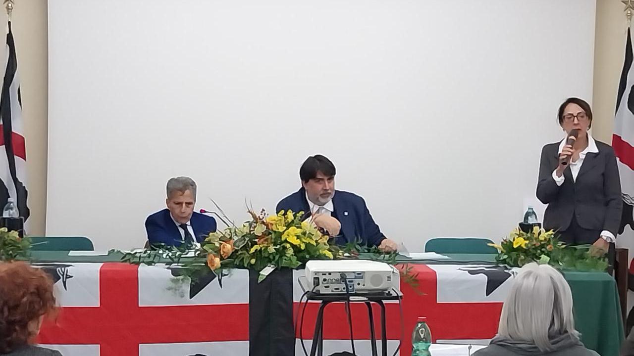 Christian Solinas segretario nazionale del Psd'AZ durante il congresso all'Hotel Leonardo Da Vinci a Sassari