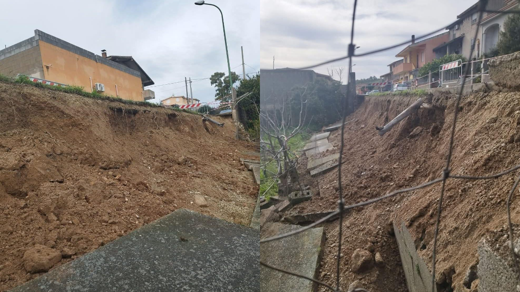 La pioggia fa crollare un muro di contenimento, la frana accanto alle case