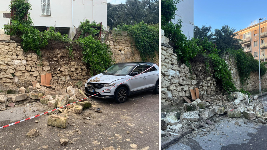 Tragedia sfiorata a Sassari, cede un muro di contenimento: due auto distrutte – VIDEO