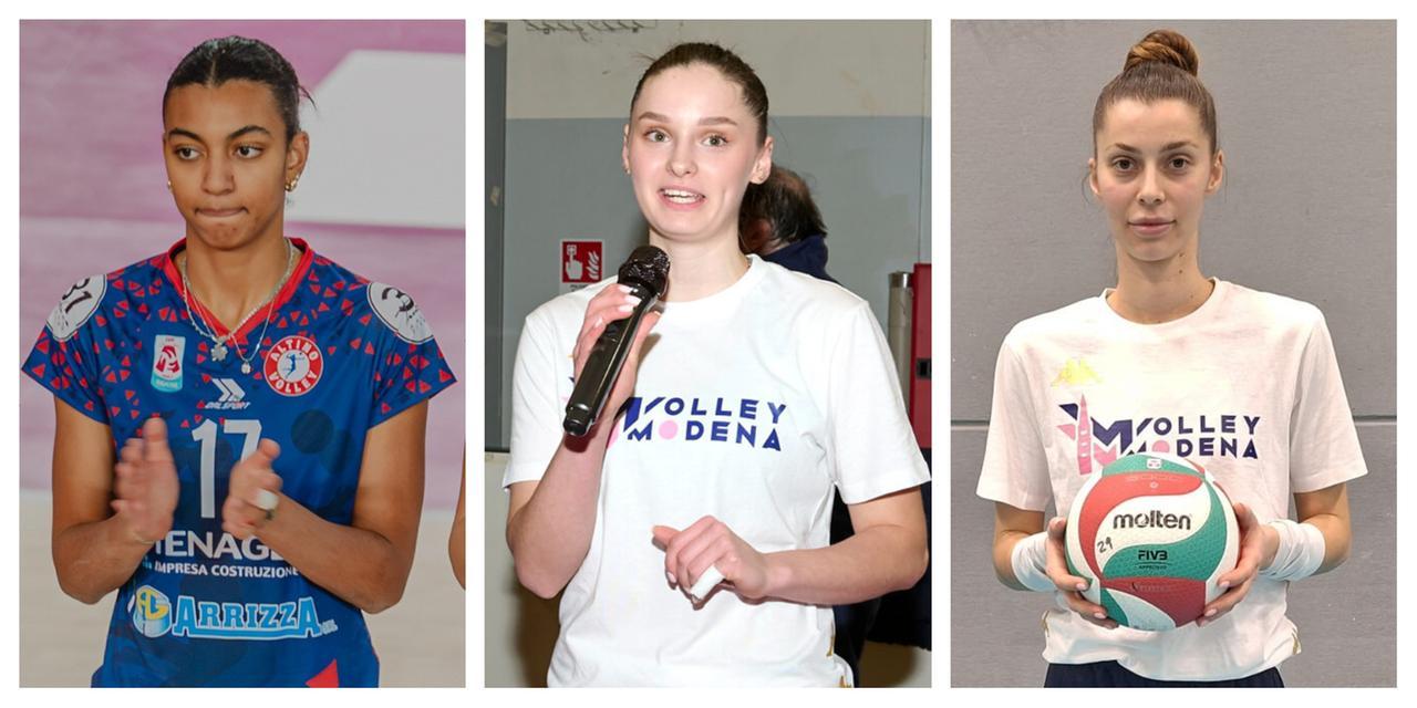 
	Da sinistra la centrale Bibiana Guzin il martello Mariia Kaplanska e l&rsquo;opposta Elitsa Barakova

