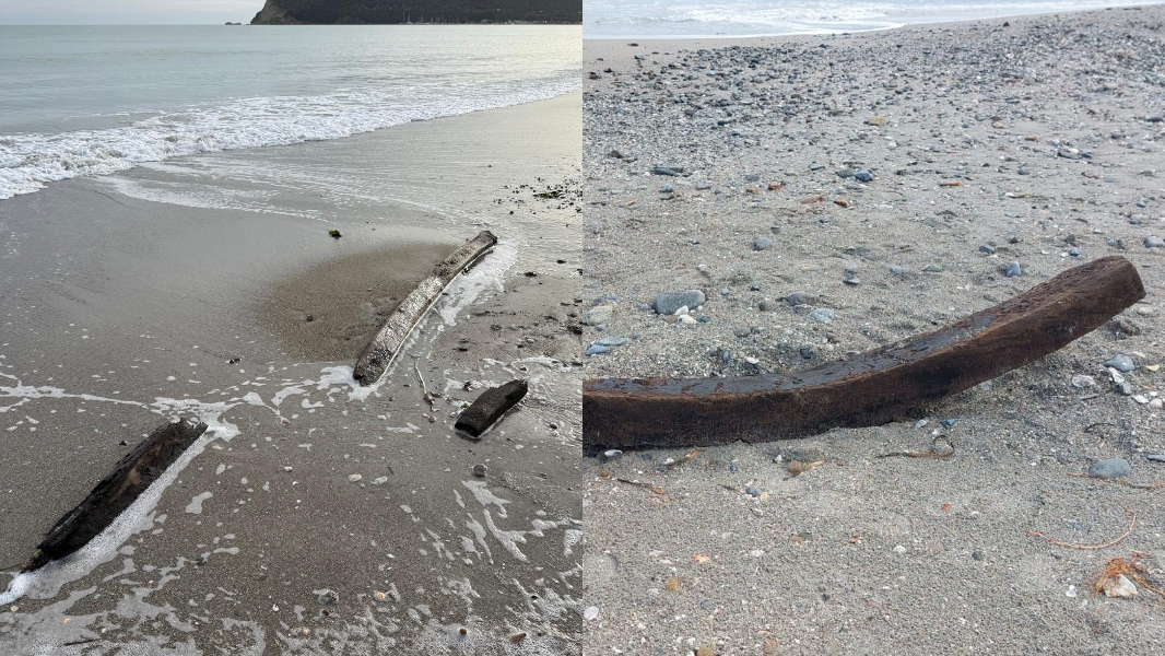 Poetto, le onde del ciclone Harry riportano a riva i resti di un antico relitto