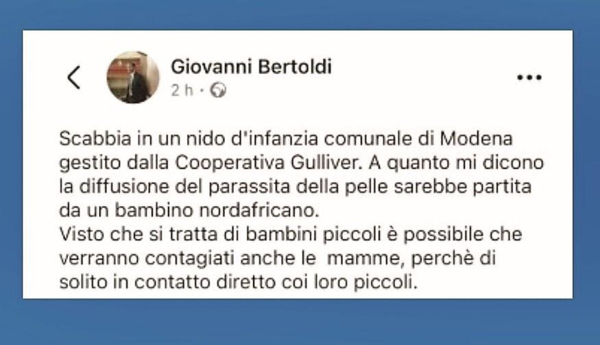 «La scabbia a Modena? Colpa di un bimbo nordafricano»: bufera sul post del consigliere della Lega