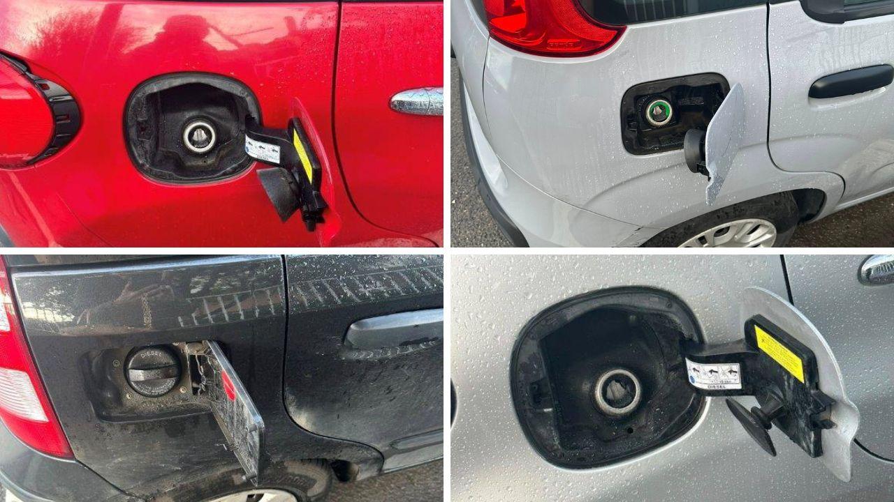 
	Alcune auto da cui &egrave; stato portato via carburante

