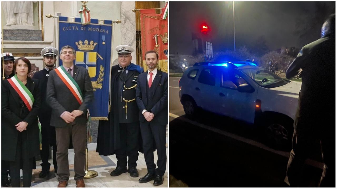 In foto l'auto sulla tangenziale a Pontremoli e i due consiglieri