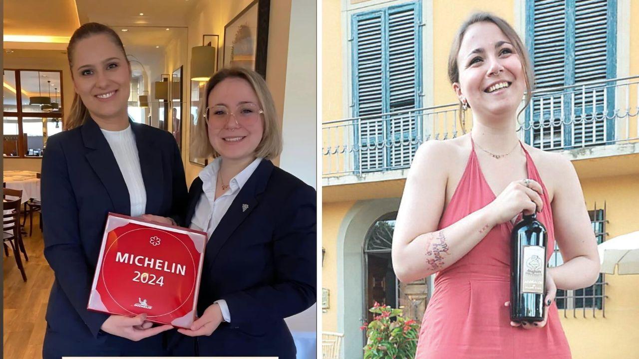 Matilda Di Cecio con un’ex collega da Chez Bruce. Accanto lei con una delle sue amate bottiglie