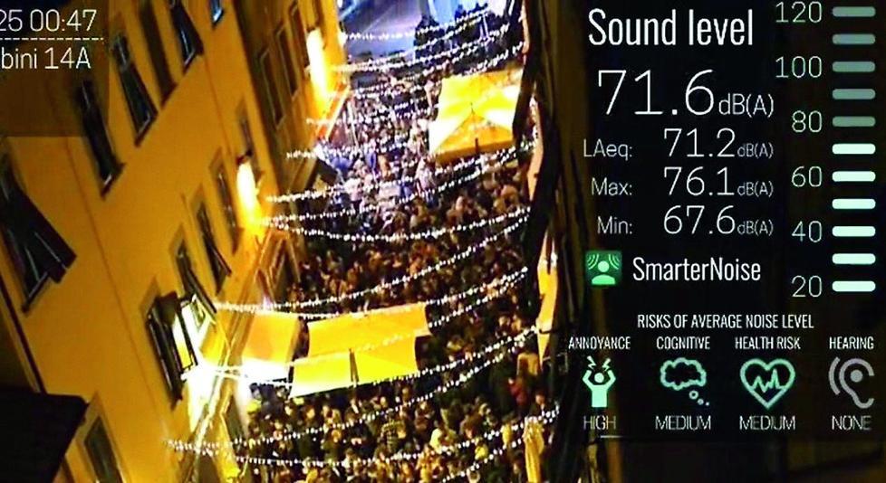 Un fermo immagine di un video realizzato in via Cambini dal comitato Modì con un’app che misura il rumore