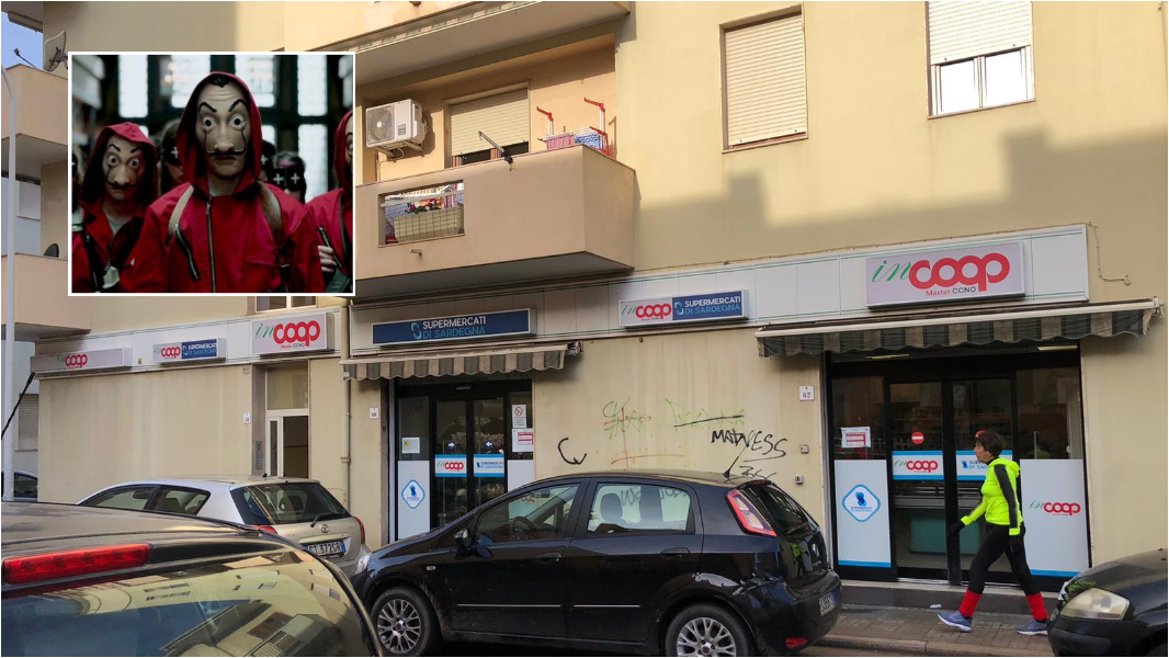 Rapina al market di Alghero: la maschera della serie Tv “La Casa di carta”, la pistola, il bottino – cosa sappiamo