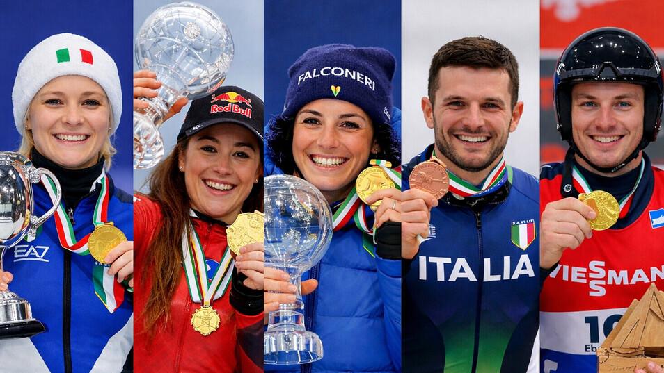 Da sinistra: Arianna Fontana, Sofia Goggia, Federica Brignone, Davide Ghiotto e Dominik Fischnaller