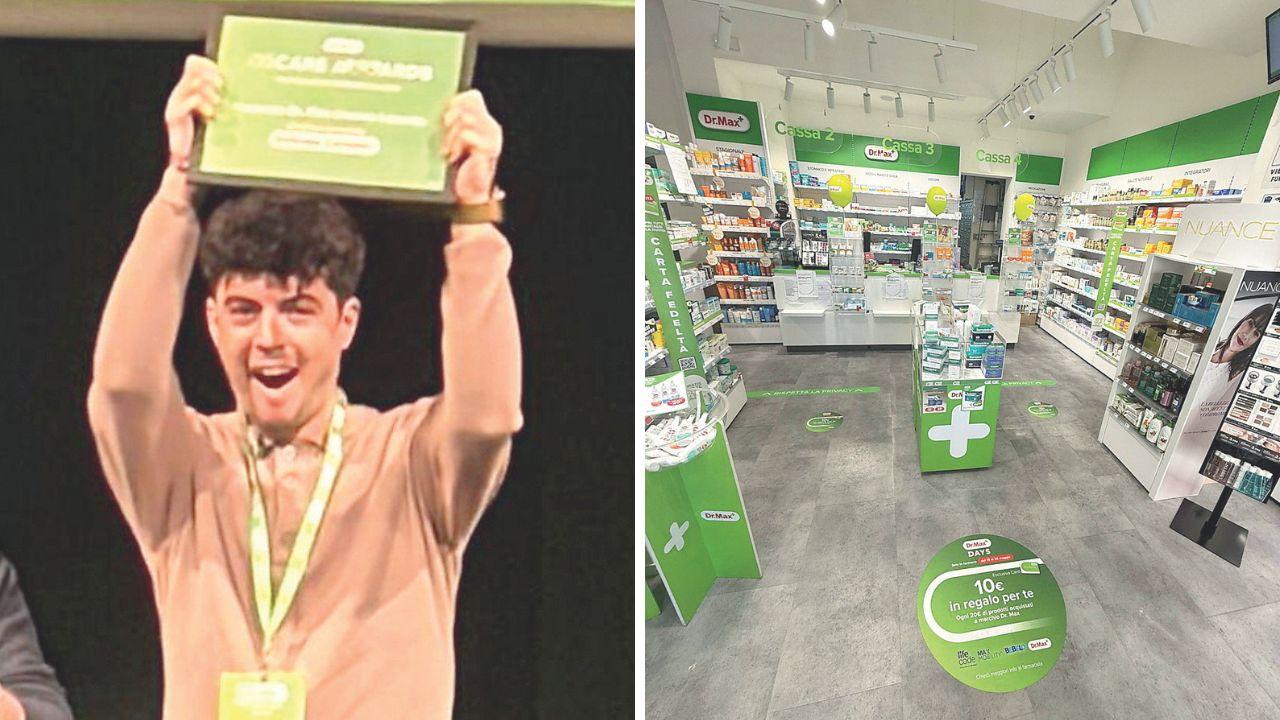 Gabriele e l'interno della farmacia 