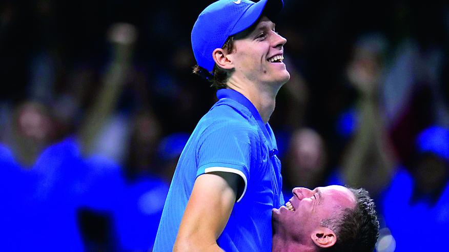 Jannik Sinner subito dopo il match della finale di Coppa Davis Italia-Olanda 2024