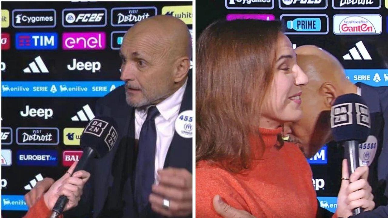 Luciano Spalletti show dopo Juve-Lazio: il contatto Gila-Cabal e il “bacio” alla giornalista