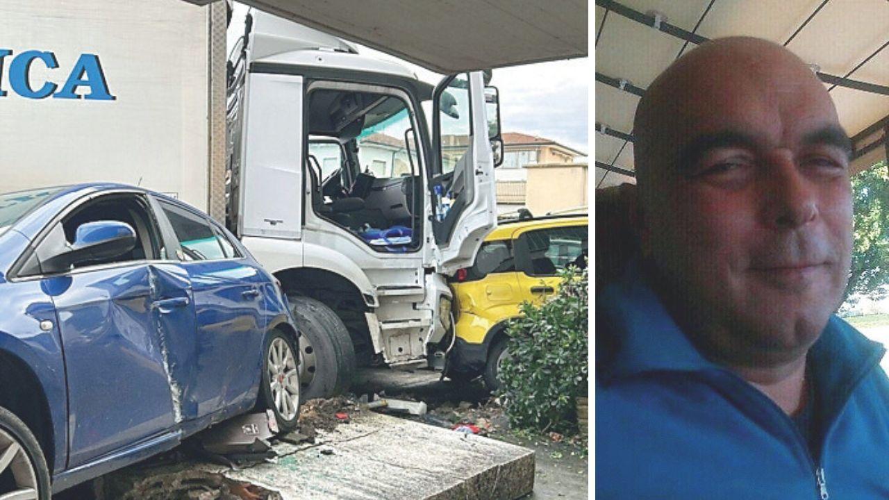 I mezzi coinvolti nell'incidente (foto Iacopo Giannini) e la vittima, Andrea Scali