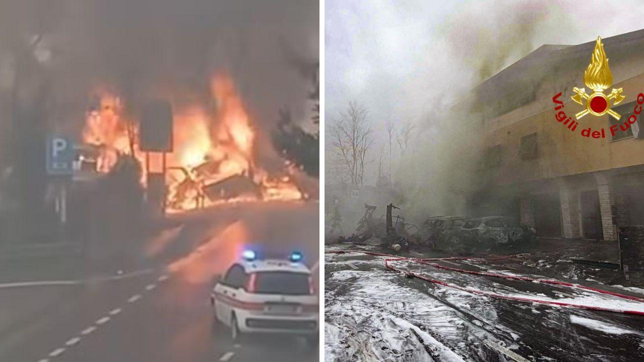 Il camion in fiamme a Bibbiena e l'abitazione e le auto danneggiate
