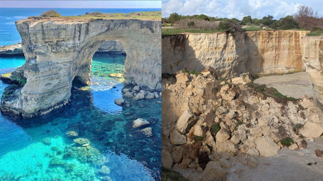 La pioggia e le mareggiate devastano la costa, crolla l’Arco degli Innamorati: monumento naturale distrutto