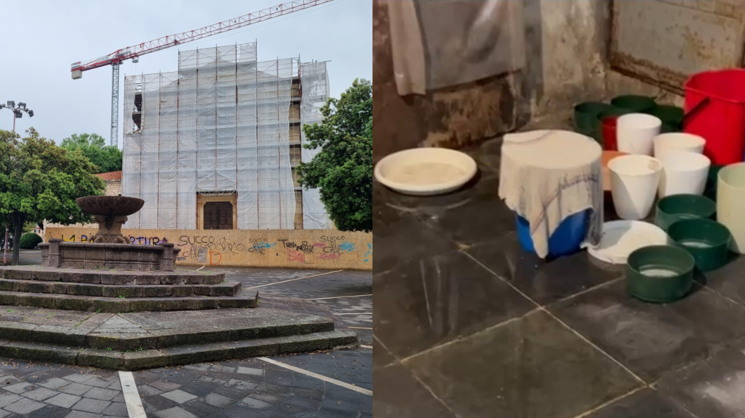 Sassari, crollo degli intonaci, infiltrazioni nei muri, secchi per raccogliere l’acqua: la chiesa di Santa Maria di Betlem a pezzi – VIDEO