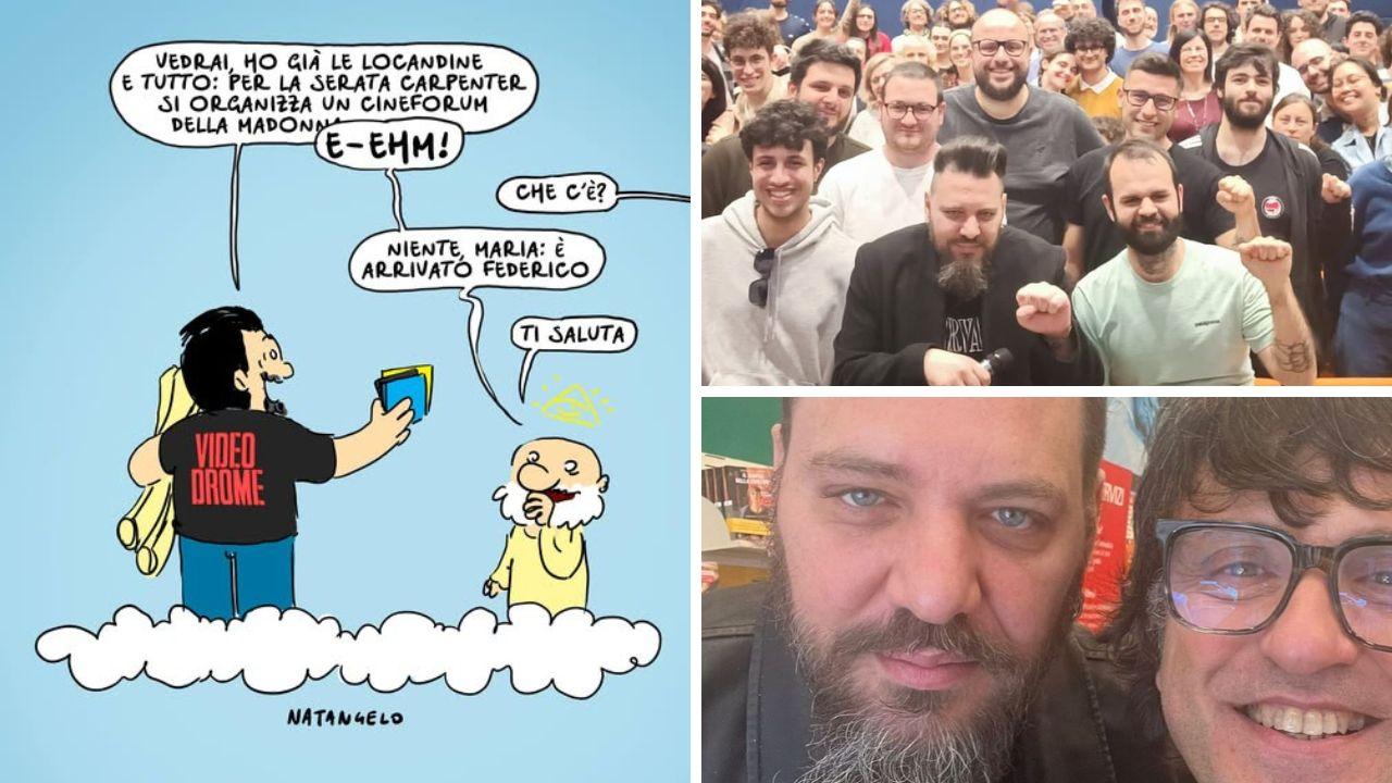 La vignetta di Natangelo, Frusciante a un evento Lucky Red e con Dario Ballantini