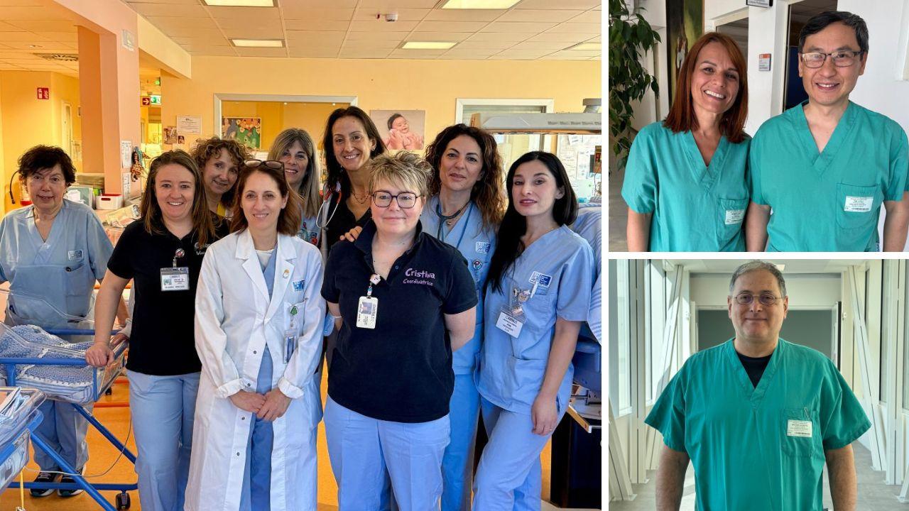 
	Da sx l'equipe di Neonatologia dell'ospedale San Donato, a dx dall'alto la dott.ssa Barberi e il dottor Pak (Monasterio), sotto il dottor Giuseppe Santoro (Monasterio)

