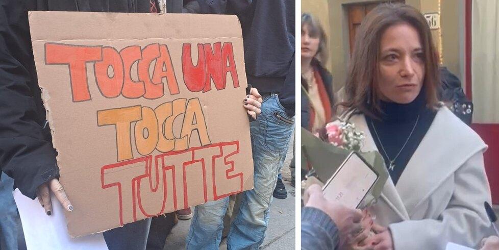 
	Uno dei cartelli portati al sit-in dagli studenti del Machiavelli e la prof Annaclaudia Franci

