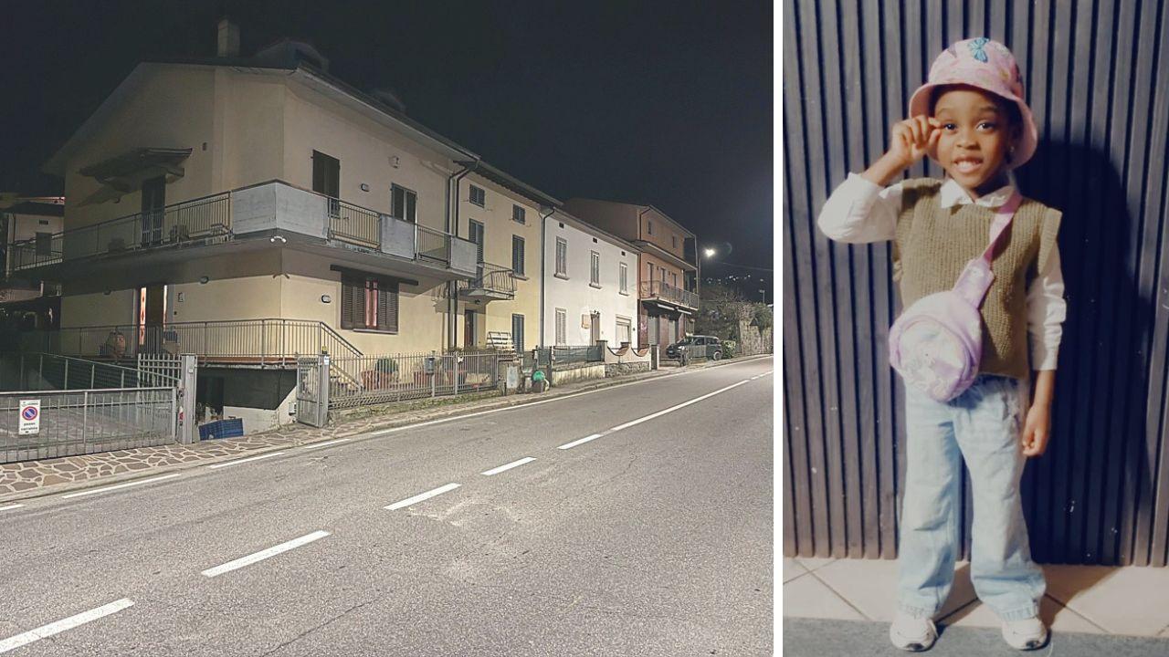 
	La strada in cui &egrave; avvenuto l'incidente (foto Nucci) e la piccola Nadia Namdi

