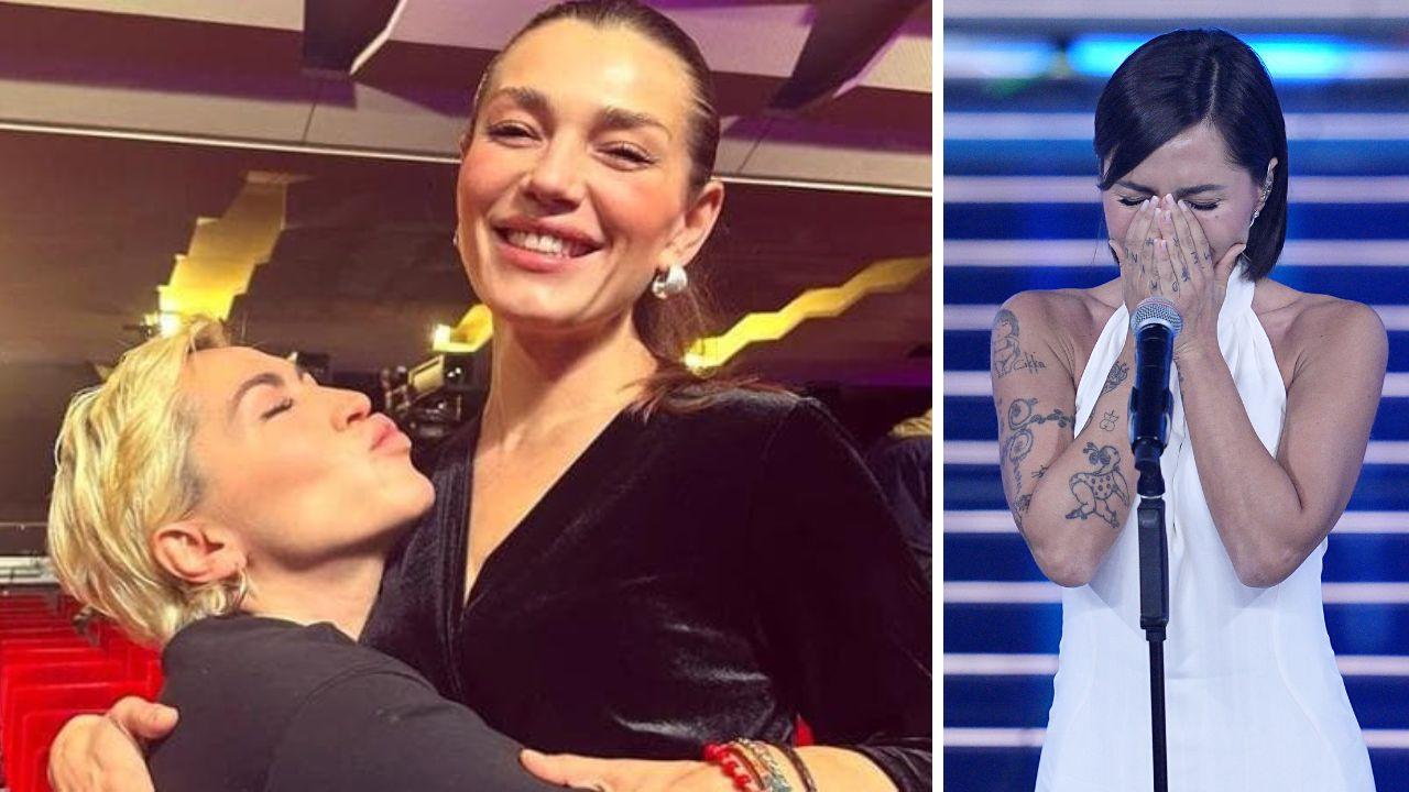 Nicole e Serena Brancale: a destra le lacrime sul palco 