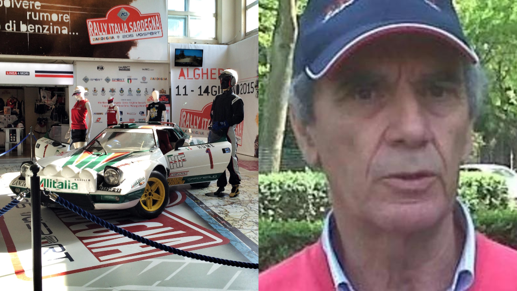 
	La mitica Lancia Stratos di Munari esposta ad Alghero, a destra una foto di Munari del 2011

