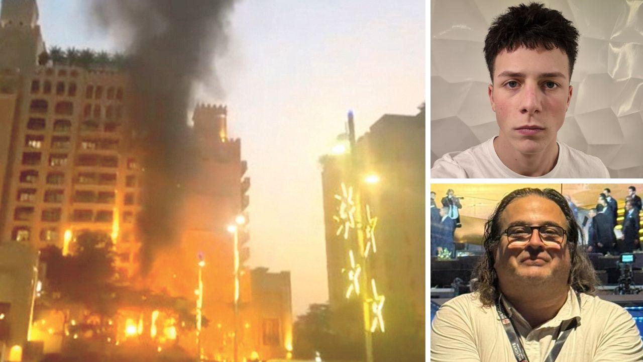 Un'esplosione a Dubai, Nofri e in basso Benedetti Magnani negli Emirati