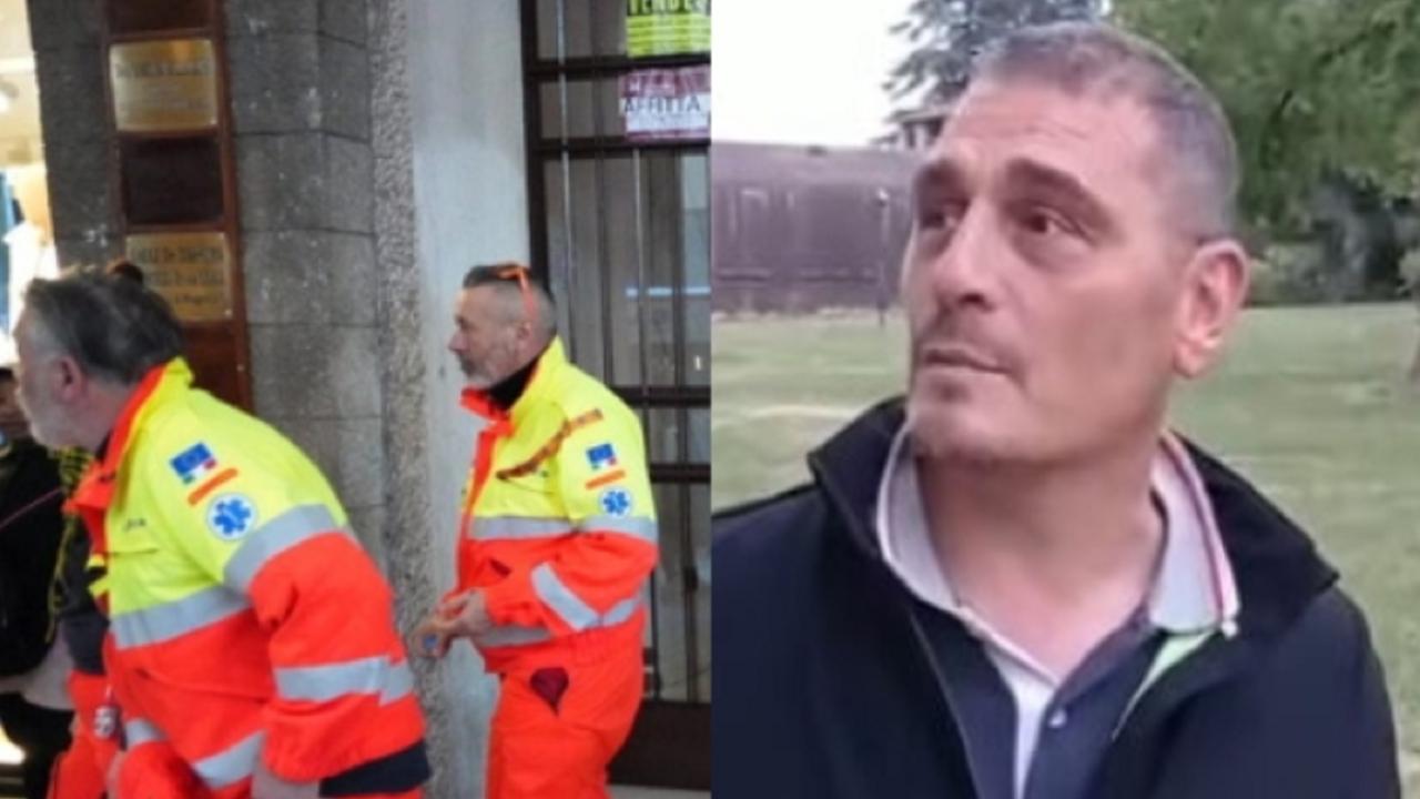 A sinistra i volontari della Svs sotto al palazzo, a destra Francesco Lassi