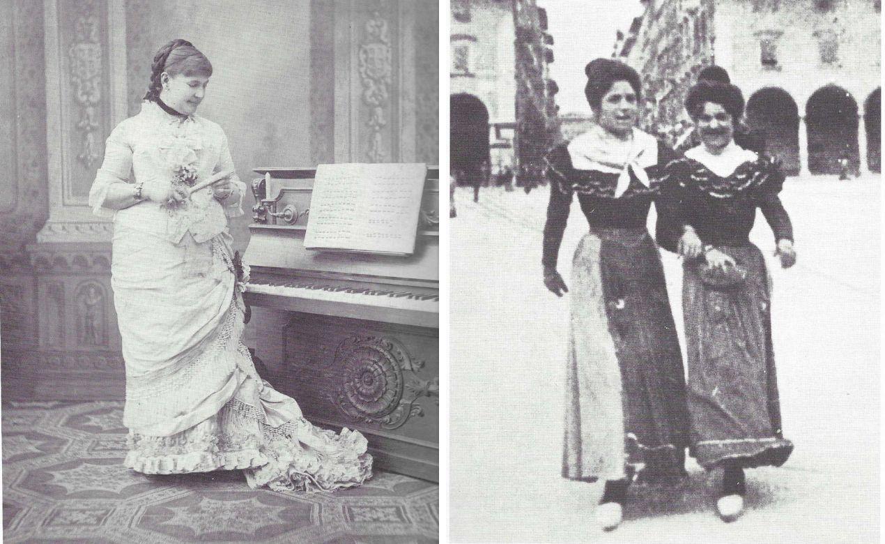 
	A sinistra Angiolina Ortolani Tiberini (collezione Ruiccardo Ciorli); a destra due giovani donne livornesi in una foto d'epoca della Biblioteca labronica

