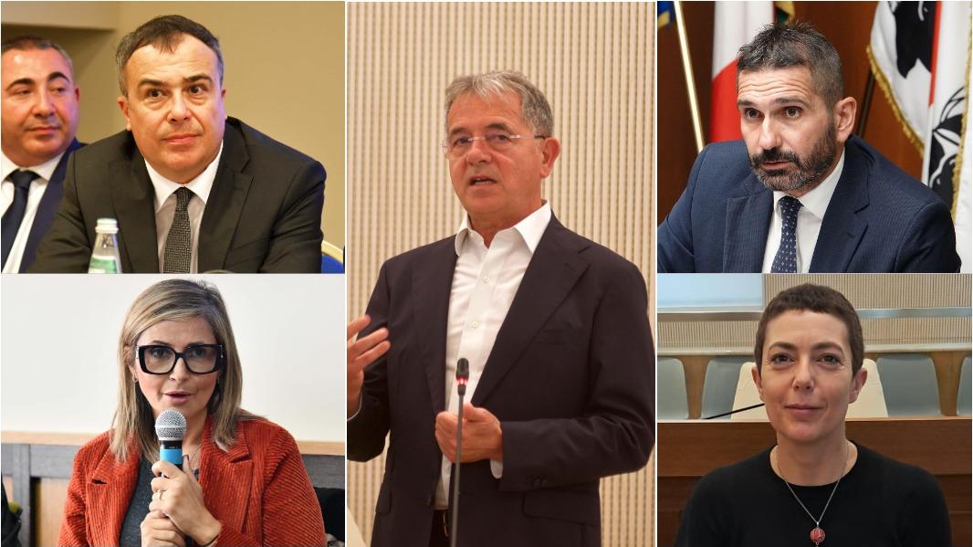 Al centro Nizzi, a sinistra Carzedda e Serra, a destra Meloni e Russu