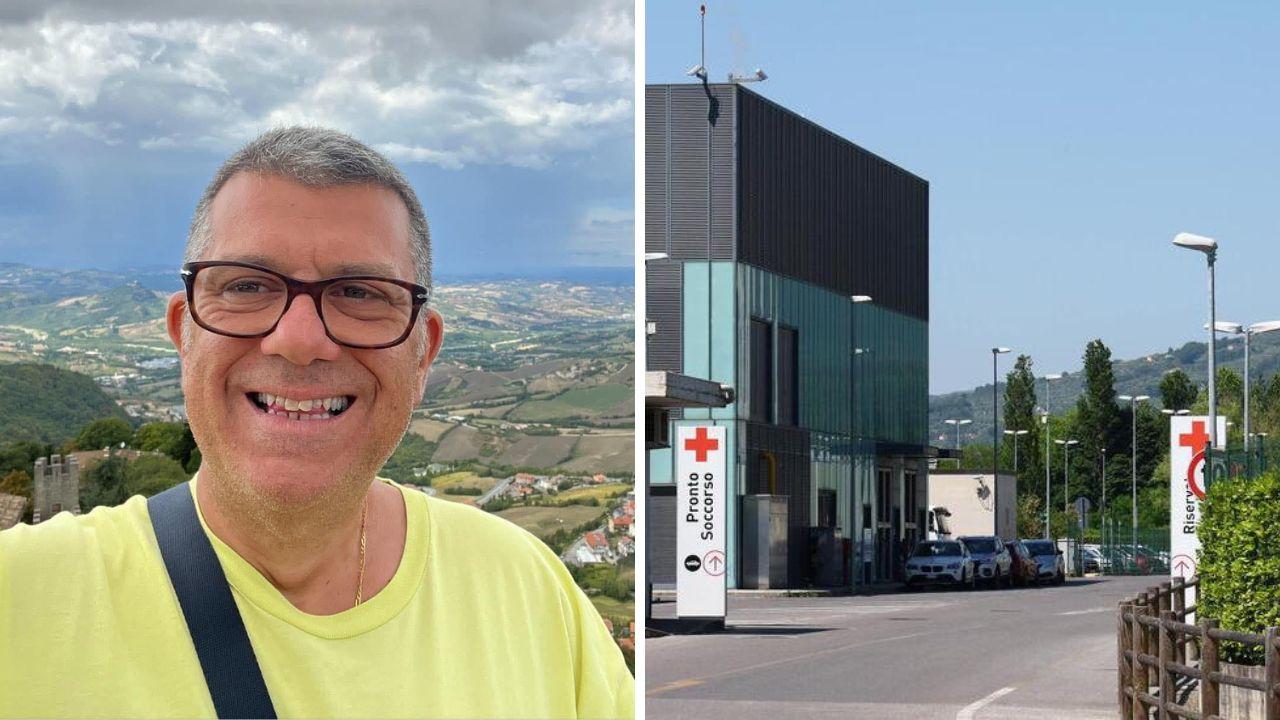 Da sx la vittima, Federico Baldesi e l'ingresso del pronto soccorso dell'ospedale San Jacopo