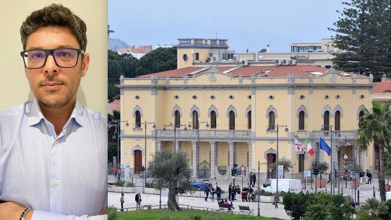 Il segretario del Pd Pietro Spano e il municipio di Olbia